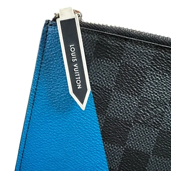 Authentic Louis Vuitton Damier Cobalt Red Blue & White Leather Cup Large Clutch - Picture 6 of 12